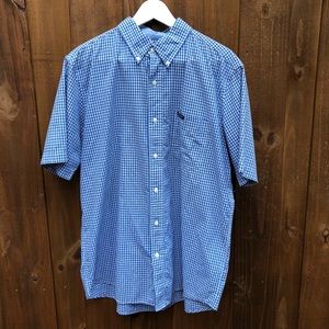 Chap’s Short Sleeve Button Down Blue Plaid Shirt L